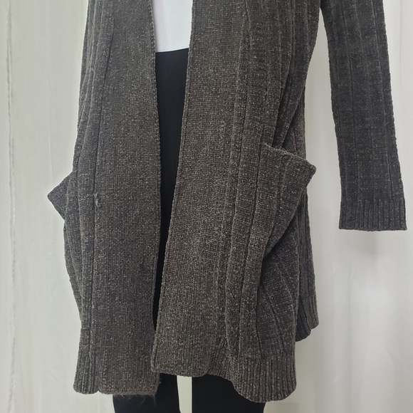 BNCI brown chenille long open front cardigan size medium - Picture 4 of 8